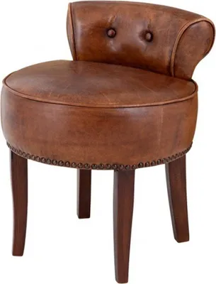 Produktbild von Casa Padrino Designer Hocker Stuhl aus massivem Eichenholz Echtleder Braun - Chesterfield Kolonial Stil Shabby Landhaus Barock Schminktisch Stuhl Leder Möbel