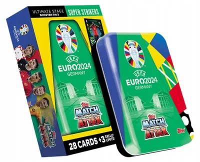 Obrázok produktu pre Mini Euro 2024 Tin – Topps Match Attax Football Cards – 28 Cards + 3 Limited Edition Cards