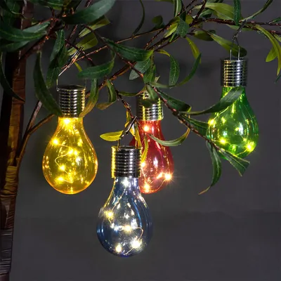 Produktbild von Solar LED Lampe in Glühbirnen Form, 4er-Set, bunt, Ø 7,5 x H 15 cm, Deko Glühbirne mit Drahtlichterkette für edle Lichteffekte, Partyleuchten