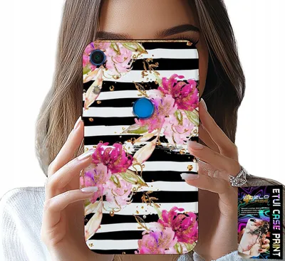 Zdjęcie produktu dla Etui Do Huawei Y6S - Kwiatki W Czarno - Białe Paski Wzory
