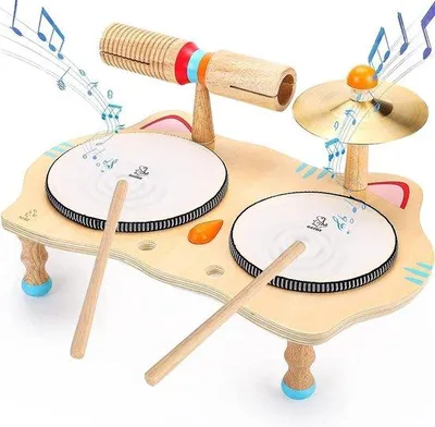 Productafbeelding van Kinder Drum Set - voor peuters van 3-5 jaar - Baby Houten Percussie Muziekspeelgoed voor Kleine Jongens en Meisjes