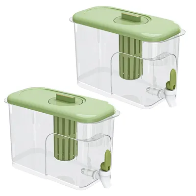 Produktbild von 2er-Pack Getränkespender für den Kühlschrank, 4L Wasserspender für Partys, verbesserter Getränkebehälter mit Zapfhahn, Eistee-Krug für den Kühlschrank, Grün