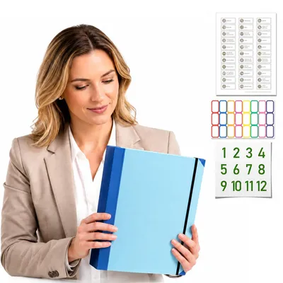 Produktbild von A4 Fächermappe mit 13 Fächern, Dokumentenmappe, Fächerordner für Verträge, Rechnungen, Schule und Büro, inkl. Etiketten
