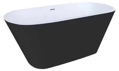 Produktbild von Duschspa 170x78cm freistehende ovale Acryl-Badewanne in Schwarz mit Überlauf und vormontiertem Zubehör für Badezimmer
