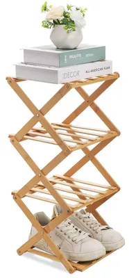 Produktbild von Schuhregal Bambus 4 Ebenen Klappbar Platzsparend 26x26x54cm