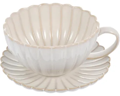 Keramik Kaffeetassen-Set, 1 Tasse, 380 ml, Weiß, Retro-Design