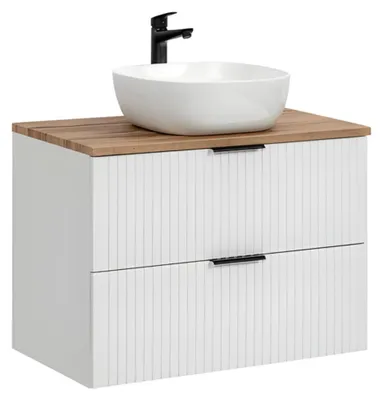 Immagine prodotto di Set da bagno NOXERA 80 cm – Mobile sottolavabo sospeso bianco opaco con piano per lavabo e lavabo