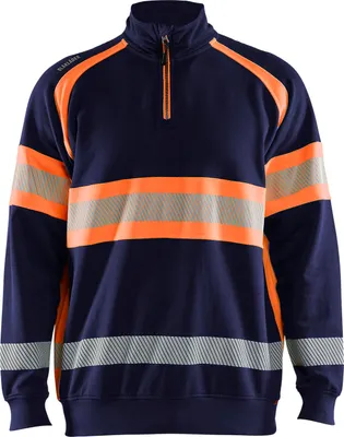 Produktbild von Blakläder High Vis Sweatshirt Half-Zip 3553, Farbe:Marineblau/Orange, Größe:S