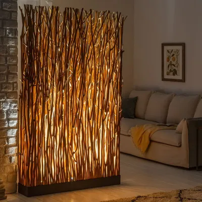 Produktbild von cagü:  XL Design Stehlampe PALU aus Longan-Holz handgefertigt mit LED Beleuchtung 180cm Höhe x 110cm Breite