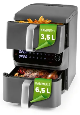 Immagine prodotto di GOURMETmaxx FryUp Friggitrice verticale ad aria calda a doppia camera MultiSize - 10 litri
