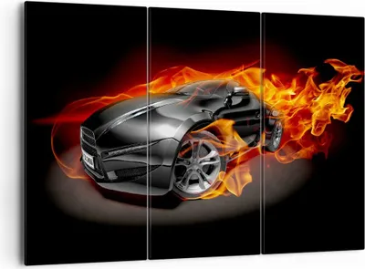 Produktbild von Bild auf Leinwand - Leinwandbild - Sportwagen Feuer Flammen Rauch - 165x110cm - Wand Bild - Wanddeko - Leinwanddruck - Bilder - Kunstdruck - Leinwand bilder - Wandkunst - CE165x110-2656