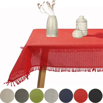 Produktbild von Gartentischdecke mit Fransen Rot Eckig 130x220cm Tischdecke Schaumtischdecke abwischbar Garten Tischtuch
