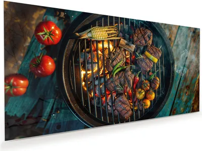 Produktbild von Glasbild 80x40cm in XXL für Wohnzimmer, Schlafzimmer Motiv Sommergrillfest