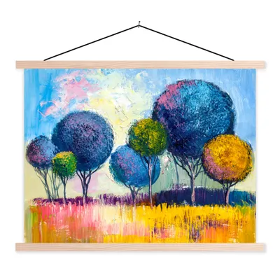 Produktbild von MuchoWow® Textilposter Gemälde - Ölfarbe - Baum - Natur 40x30 cm mit holzfarbenen Rahmen - Bilder