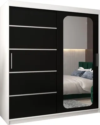 Produktbild von MEBLE KRYSPOL Promo 2180 Schlafzimmerschrank zwei Schiebetüren - Mattweiß + Mattschwarz