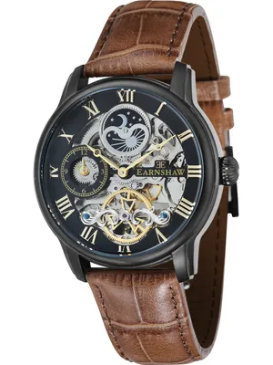 Produktbild von EARNSHAW ES-8006-10 Herren-Armbanduhr, Edelstahl-Gehäuse, Leder-Armband