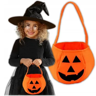 Imagen del producto de KRUMAD, bolsa de Halloween con forma de calabaza, 28 cm – cubo de tela para dulces para niños, ideal para "truco o trato", decoración de fiestas y accesorios de disfraces