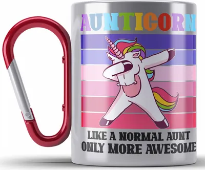 Produktbild von Trendation - Tante Geschenk Edelstahl Tasse Karabiner Lustiger Spruch Aunticorn Geschenkidee für Beste Tante (Rot)