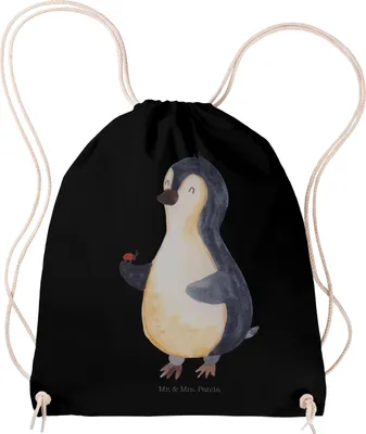 Produktbild von Mr. & Mrs. Panda Jutebeutel Pinguin Marienkäfer - Schwarz - Geschenk, Aufmerksam, Kleine Wunder, Lebensfreude, wander rucksack, Beutel, Turnbeutel, Liebe, Sportbeutel