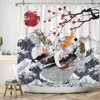 Imagen del producto de Omgoods - Cortina de ducha con motivos oceánicos, 180 x 243 cm
