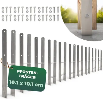 Productafbeelding van Novatool 10-delige set inslagmantels, H-vorm, 101x101x600 mm. Inslagmantels voor zonneschermen, paalhouders, omheiningen, houten palen. Inslagmantel, grondanker voor het inslaan in de grond, verzinkt, met schroeven