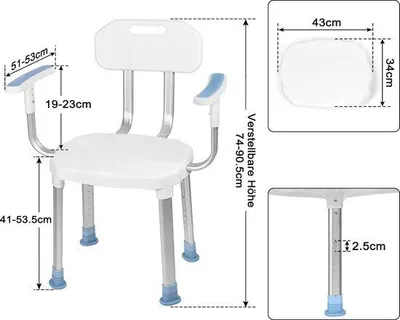 Immagine prodotto di Sedia da doccia Famanu con funzione antiscivolo - Regolabile in altezza, ergonomica, capacità di carico 150 kg