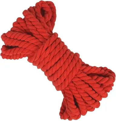 Productafbeelding van Katoenen macramé-touw, gedraaid katoenen touw, rood, verkrijgbaar in 4/5/10 meter, 5-20 mm, geschikt voor naaien, macramé, gevlochten projecten, doe-het-zelf