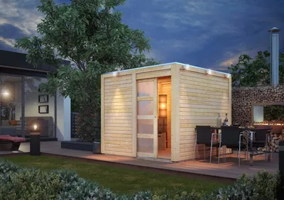 Produktbild von Karibu Gartenhaus Gerätehaus Qubic 1 naturbelassen 246x246x214 cm