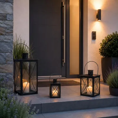 Produktbild von Laternen-Set 3-tlg. aus Metall Schwarz Für Kerzen LED-Kerzen und Deko