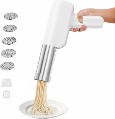 Image de Machines à pâtes manuelles Electro Nudel Press 2000 mAh, Machine portative, 5 moules, 4 accessoires, Blanc
