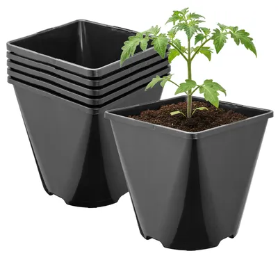 Produktbild von Garronda 5 Stück Kunststoff eckig abgerundet mit Drainagelöchern für Garten (Schwarz, 14 x 14 x 14 cm (2L)) GD-KW-SR