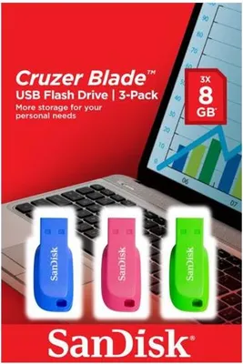Produktbild von Sandisk USB Stick Cruzer Blade USB Flash Drive 3pack 32GB, Typ-A, 2.0, Ohne Deckel, Blau, Grün, Pink