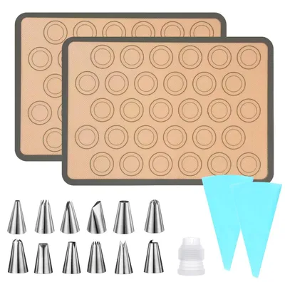 2er-Set Silikon-Backmatte mit 12 Spritztüllen, antihaftbeschichtet