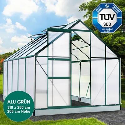 Produktbild von BRAST Gewächshaus Aluminium mit Fundament | 310x250x205cm | 6mm Hohlkammerplatten | rostfrei wetterfest temperaturbeständig | Grün