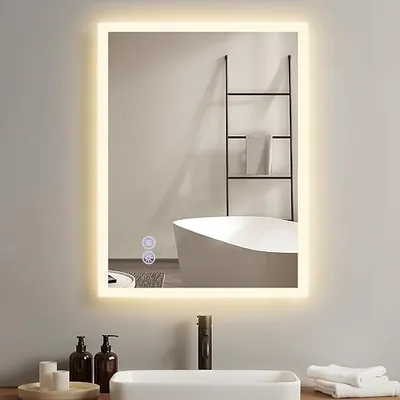 Zdjęcie produktu dla ZMH Oświetlenie łazienkowe 70x50cm Lustro łazienkowe LED z regulacją jasności i przełącznikiem dotykowym Odmgławiacz Lustro ścienne Łazienka Lustro łazienkowe Lustro z oświetleniem
