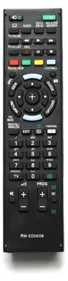 A black remote control is shown against a white background.