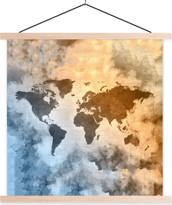 Produktbild von MuchoWow® Textilposter Weltkarte - Farben - Vintage 120x120 cm mit holzfarbenen Rahmen - Textil-Poster