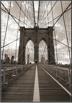 Produktbild von Wallario Wandbild Brooklyn Bridge in New York, Größe: 70,30 x 100,30 cm, Poster mit schwarzem Aluminiumrahmen