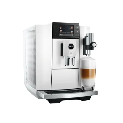 Produktbild von JURA E8 Piano White (ED) Kaffeevollautomat (OneTouch, P.A.G.2, Tasten-Farbdisplay, 280 g Bohnenbehälter, 1,9 l Wassertank, Milchsystem, J.O.E. App)