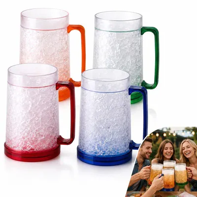 Produktbild von 4er-Set Gefrierbecher 473ml, Acryl Doppelwand, blau/rot/orange/grün – für Bier, Cola, Cocktails