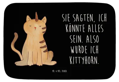 Produktbild von Mr. & Mrs. Panda Badvorleger Einhorn Katze - Schwarz - Geschenk, Badematte, Mieze, duschmatte, Glitzer, Unicorn, Regenbogen, badezimmermatte, Badteppich