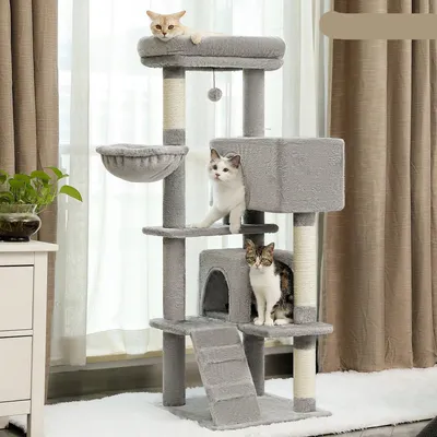 Immagine prodotto di Albero per gatti - Struttura a più piani - Tiragraffi - con casetta - cuccia - sisal - palline giocattolo