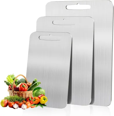 Immagine prodotto di Tagliere, set di 3 pezzi, in acciaio inossidabile 304, per uso in cucina, adatte per verdure e carne