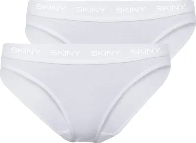 Produktbild von SKINY Damen Rio Slip, 2er Pack - Unterwäsche, Unterhose, Baumwolle, Logobund, Feinripp, einfarbig Weiß 44