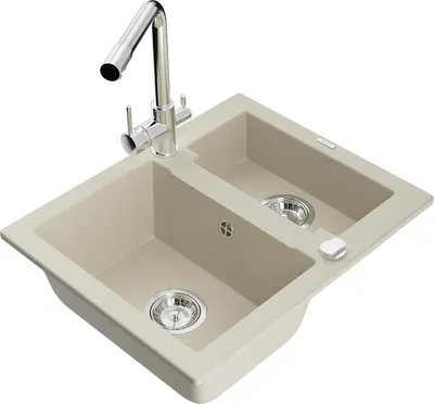 Image de Mexen Carlos évier en granit 1,5 bac avec mitigeur Duero, Beige - 6518-69-671600-00