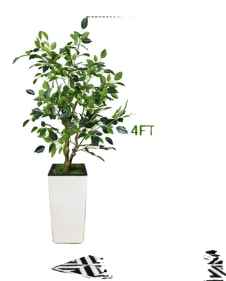 Immagine prodotto di Pianta di ficus artificiale, foglie in seta dall'aspetto realistico, ideale per decorare casa e ufficio, 4 piedi - 120 cm