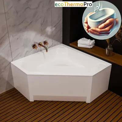 Produktbild von ECOLAM Badewanne IRMA 140x140 cm Schürze mit Isolierung Thermobadewanne ecoThermoPro Wärmeschutz Fünfeckform Ablaufgarnitur Füße Silikon