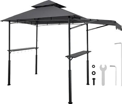 Image de Pavillon de barbecue VEVOR, 2430x1500x500mm, abri pour barbecue extérieur, abri BBQ-Gazebo à 2 niveaux, pavillon de jardin à double toit avec store supplémentaire, pour terrasse, cour & jardin