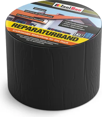 Produktbild von Isolbau Butyl Reparaturband - Schwarz, 100 mm x 10 m - Abdichtungsband für das Dach Loch Rohr wWohnmobile - Wasserdichter Schutz gegen Korrosion Witterung & UV-Bestrahlung - Selbstklebende Klebeband Dichtdnad