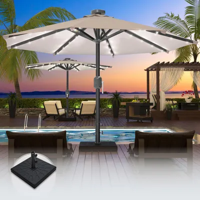 Produktbild von SUN MARINO | Sonnenschirm | Rund | Ø 300 cm | Taupe | LED | +Ständer | Sonnenschirm, Gartenschirm, Ampelschirm, Balkonschirm